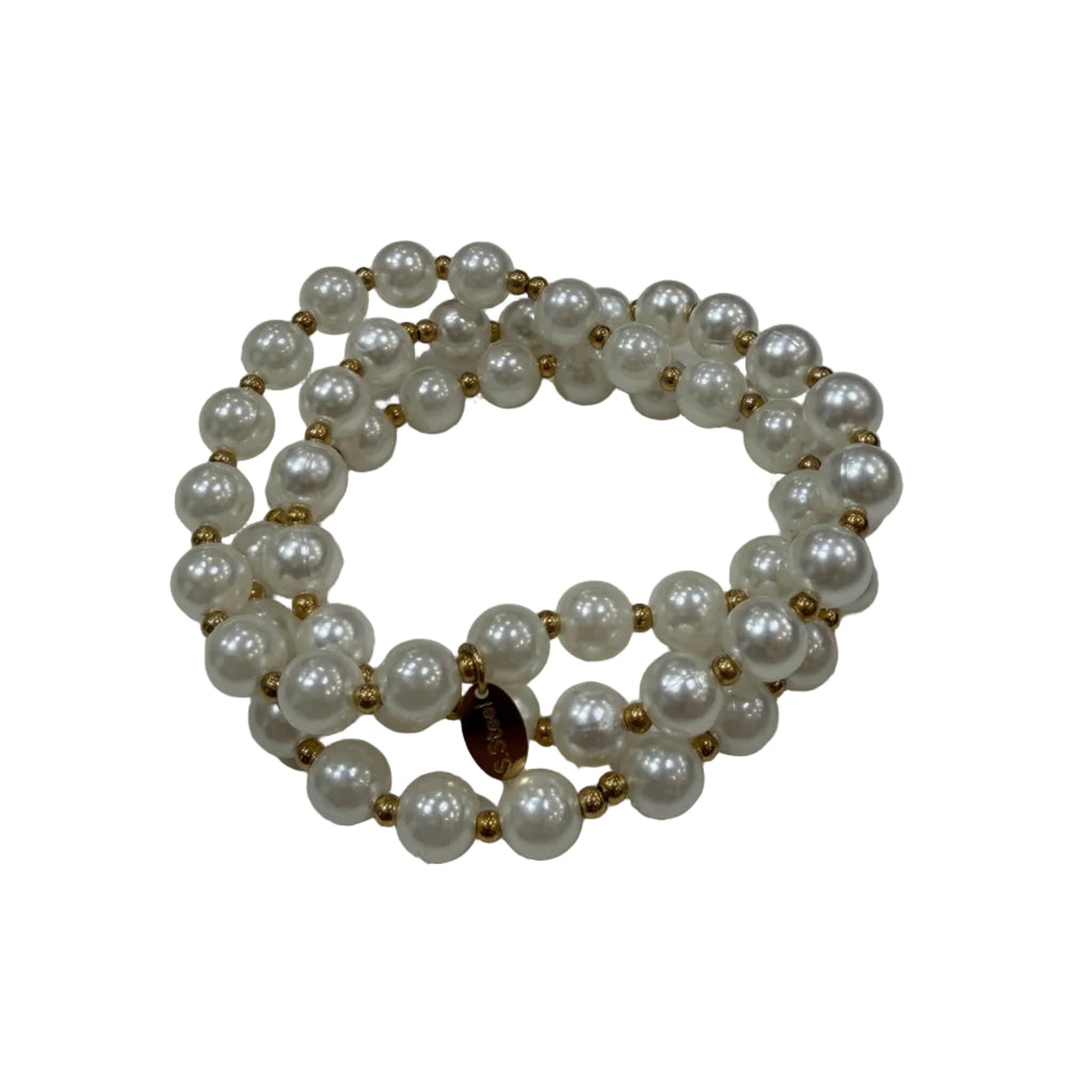 Pulsera Triperla de Perlas con Beads Dorados