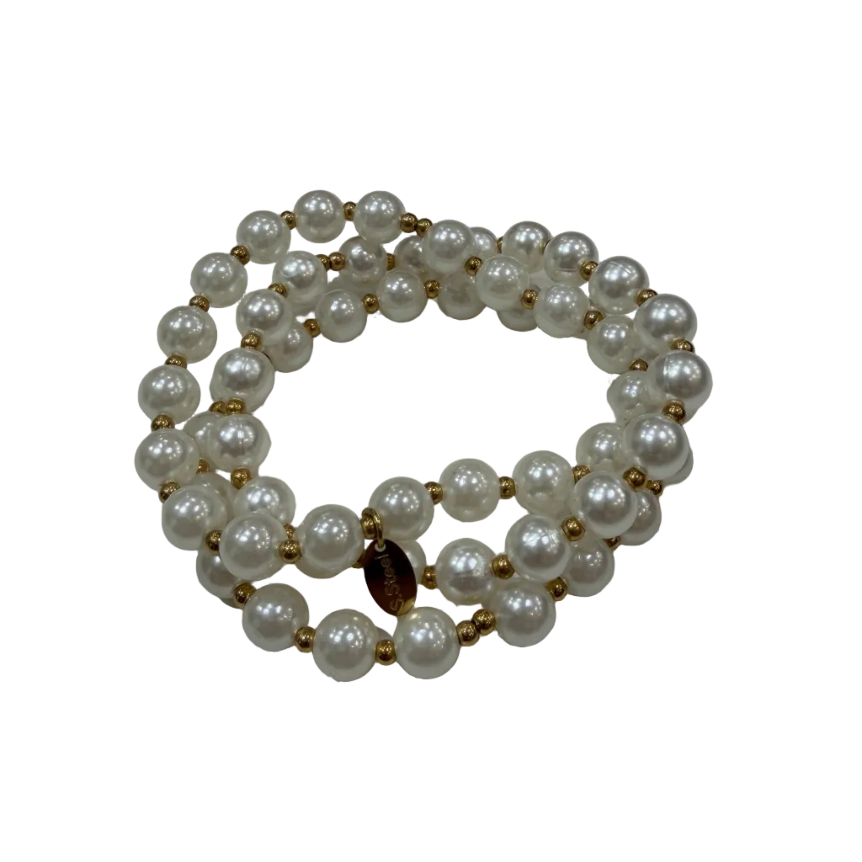 Pulsera Triperla de Perlas con Beads Dorados