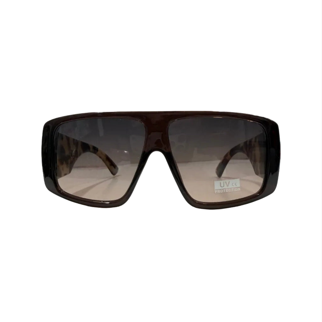 Gafas de Sol Shield Oversize Montura Marrón con Patillas Estampado Leopardo VE03