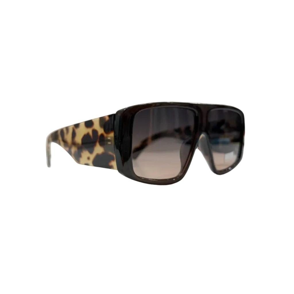 Gafas de Sol Shield Oversize Montura Marrón con Patillas Estampado Leopardo VE03