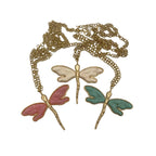 Collar libélula esmalte tres colores crudo rosa verde turquesa metal dorado Angara Moda