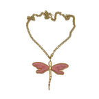 Collar libélula esmalte rosa metal dorado cadena rolo mujer Angara Moda