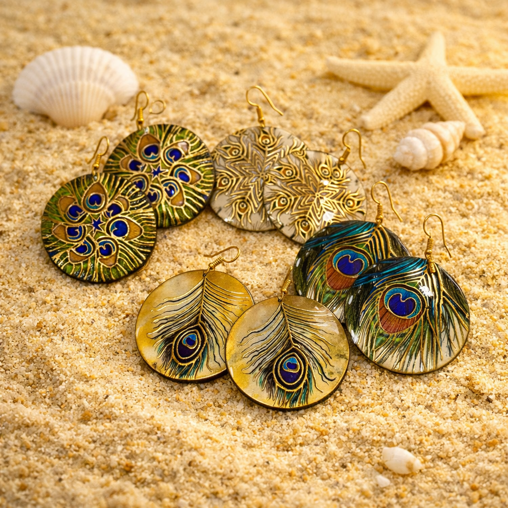 pendientes pavo sobre arena