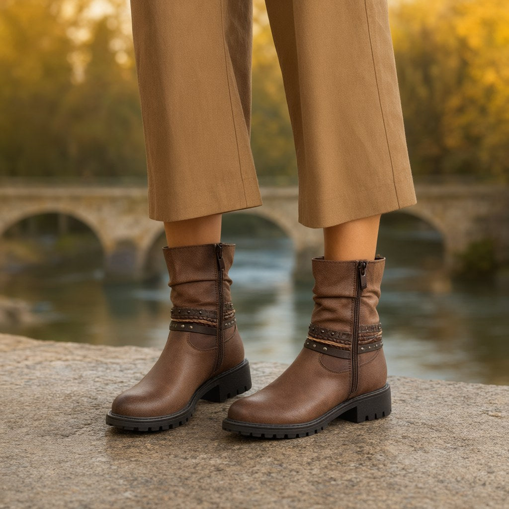 Botin campero cuero con una modelo para mujer Angara Moda