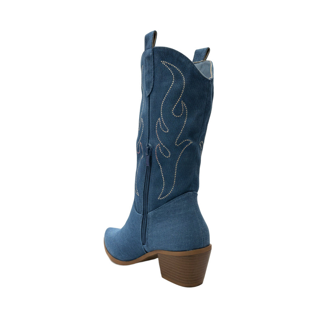 Bota media caña campera sobre fondo blanco, vista lateral para mujer Angara Moda