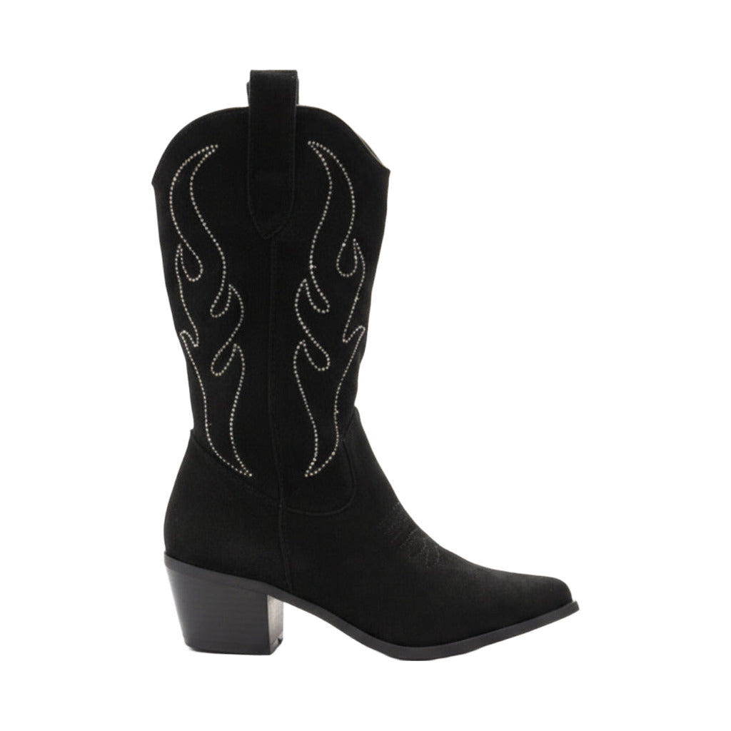 Bota media caña campera en color Negro sobre fondo blanco para mujer Angara Moda