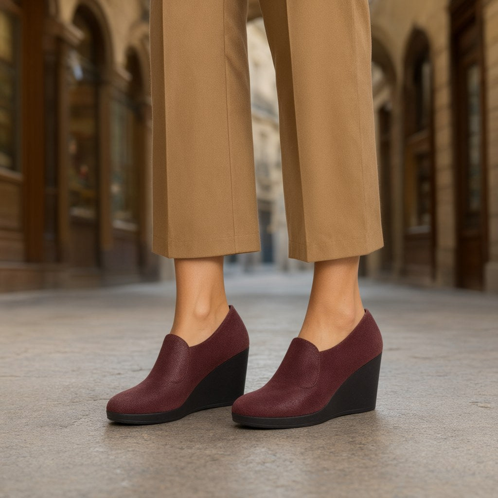 Zapato cuña elastico con una modelo para mujer Angara Moda