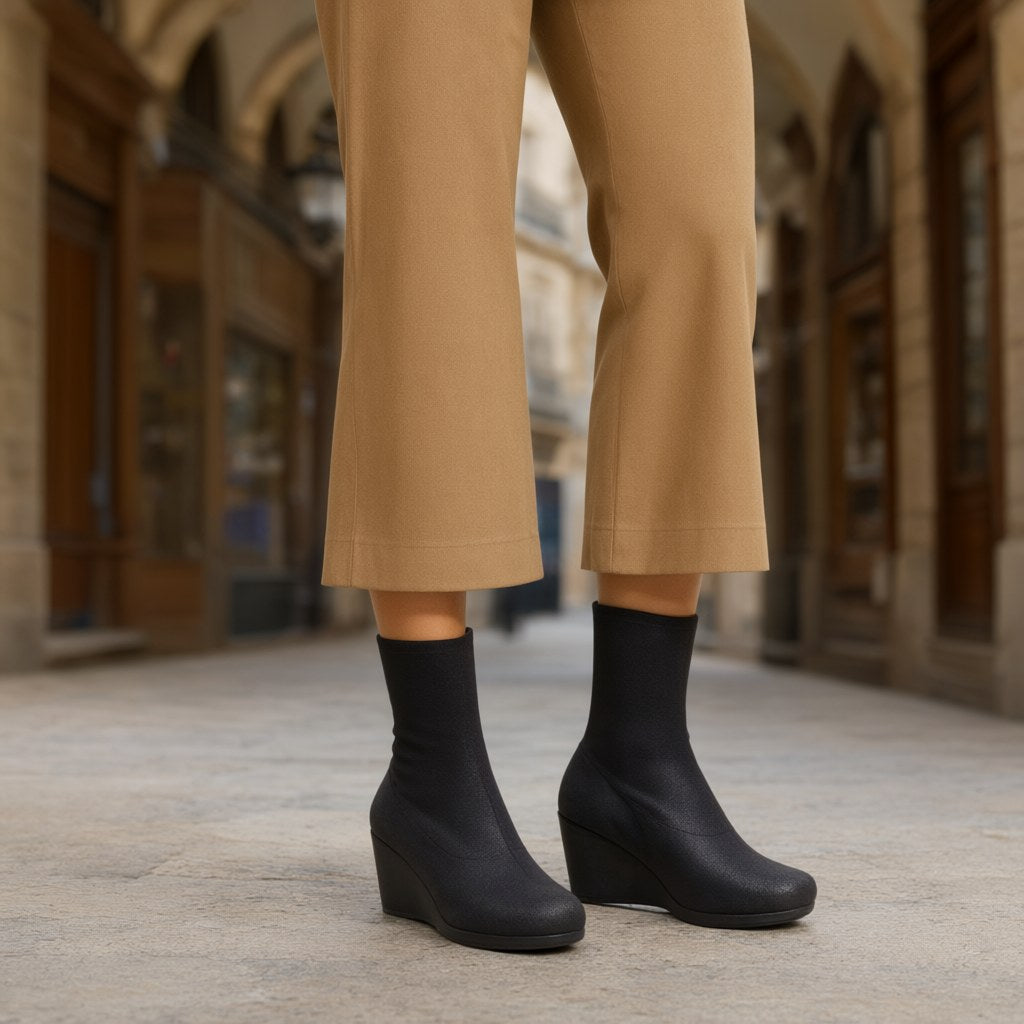 Bota calcetín con cuña con una modelo para mujer Angara Moda