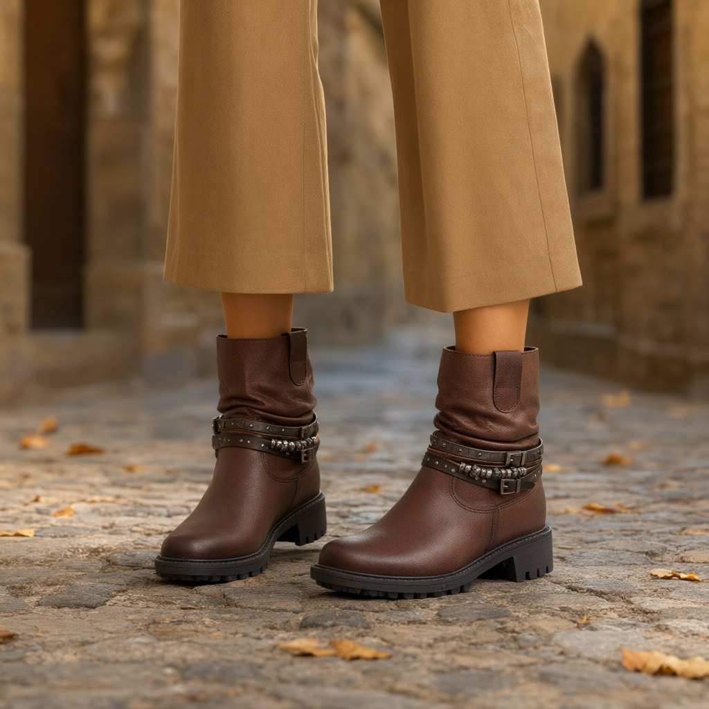 Botin motero con una modelo para mujer Angara Moda