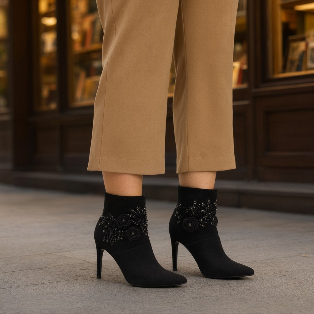 Botin tacon alto con una modelo para mujer Angara Moda