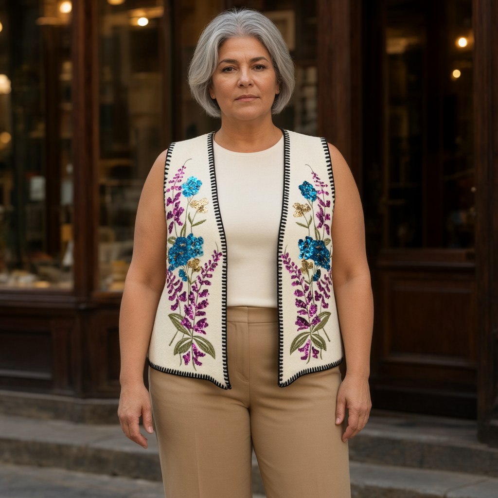 Chaleco Sadiya con una modelo para mujer Angara Moda