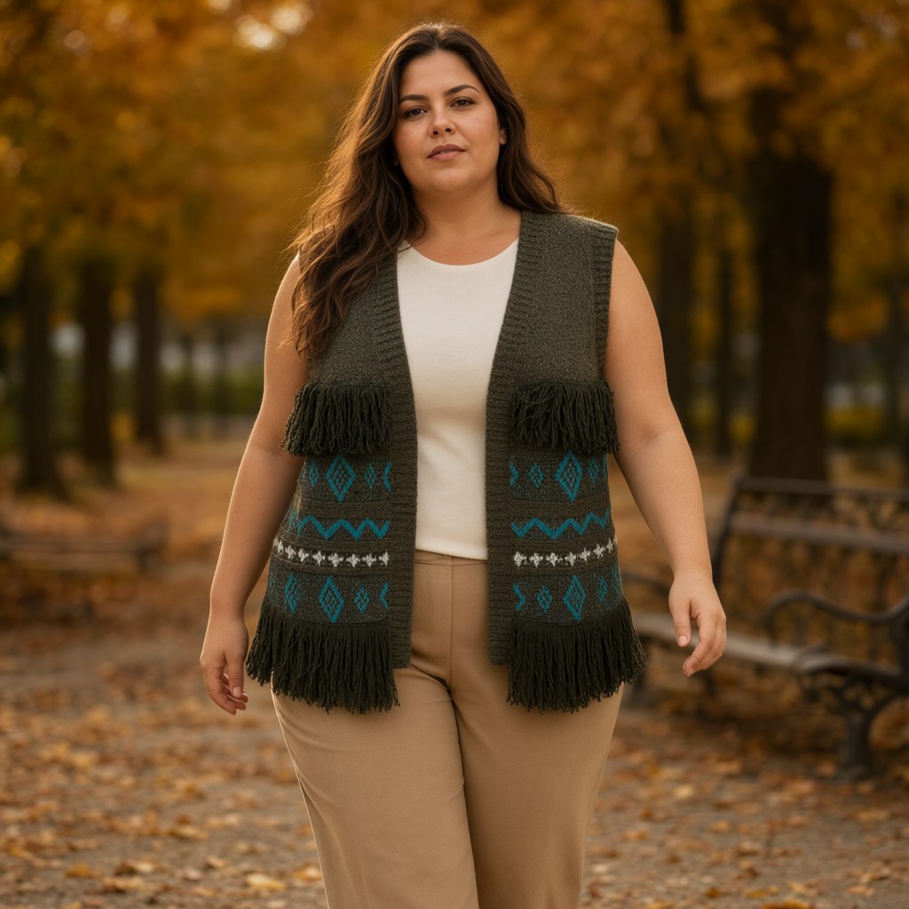 Chaleco Peneba con una modelo para mujer Angara Moda