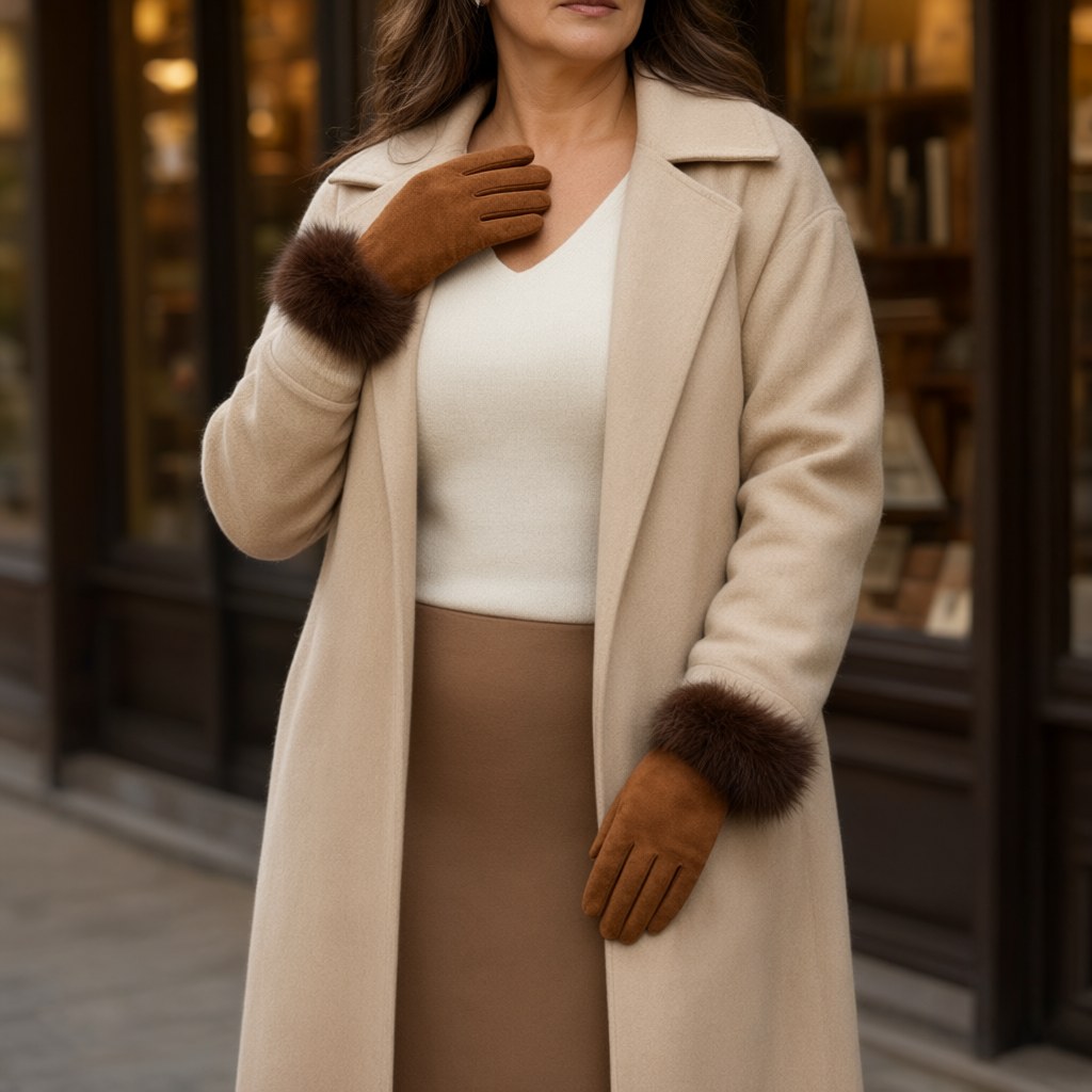Guantes Nkiru con una modelo para mujer Angara Moda