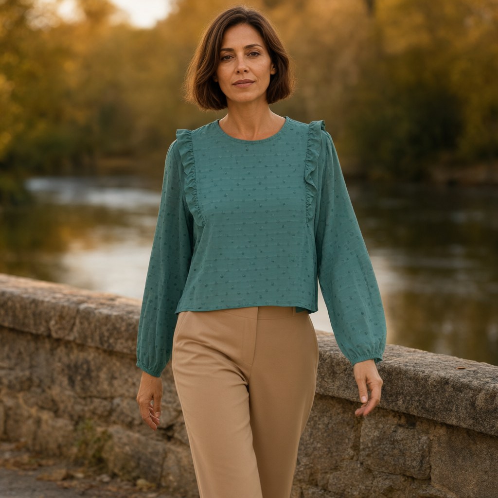 Top Menorca con una modelo para mujer Angara Moda