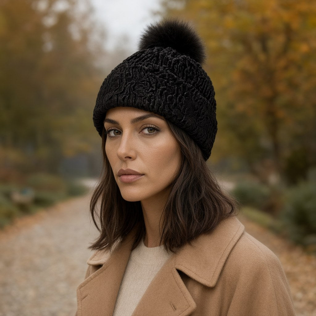Gorro Chloe con una modelo para mujer Angara Moda