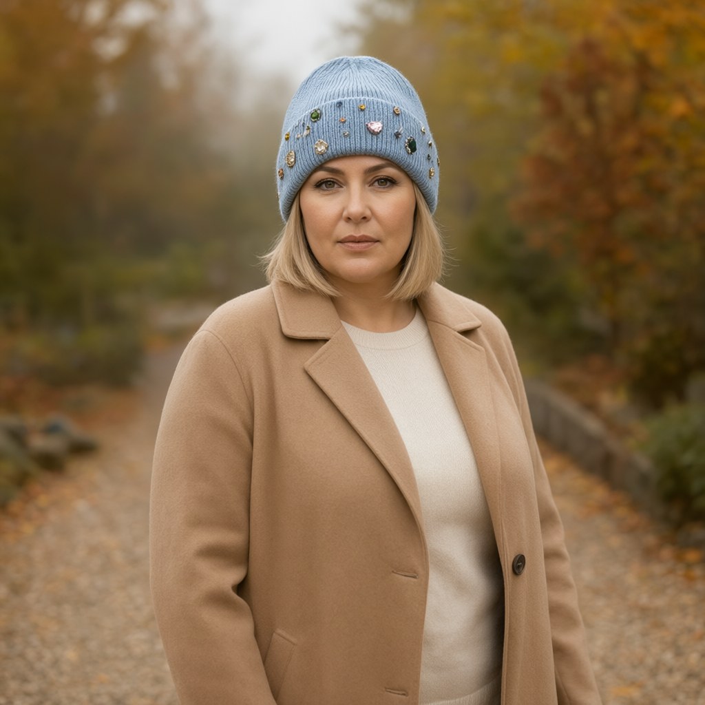 Gorro vanille con una modelo para mujer Angara Moda