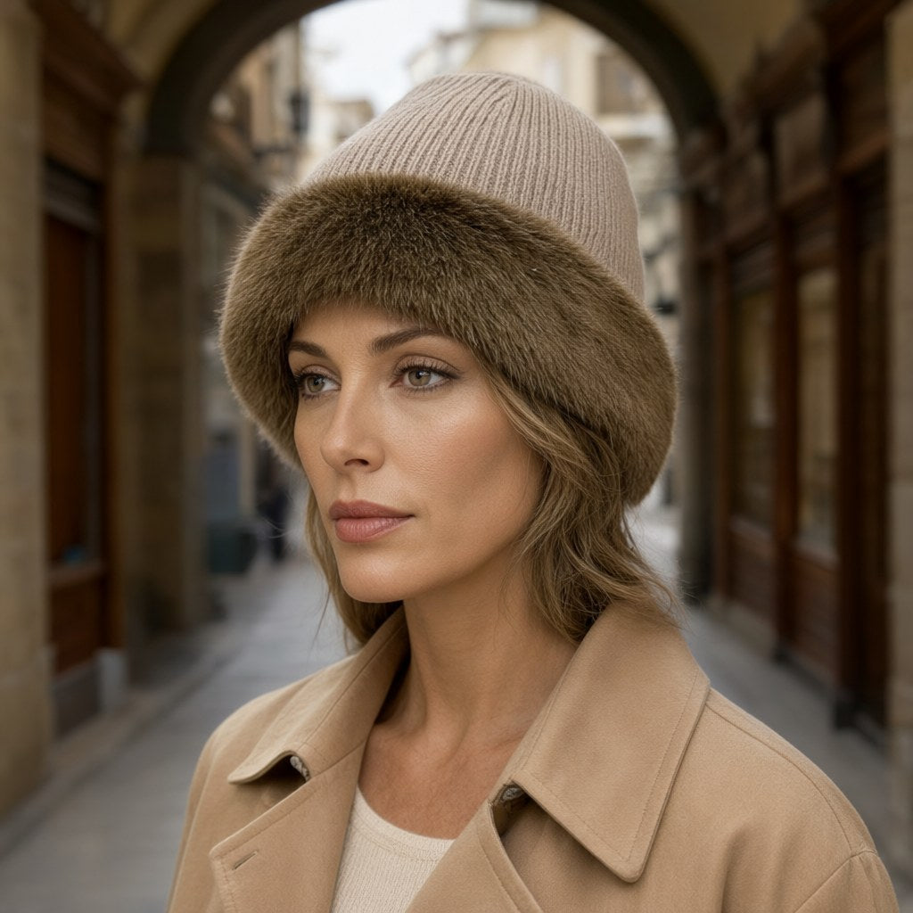 Gorro Zoe con una modelo para mujer Angara Moda