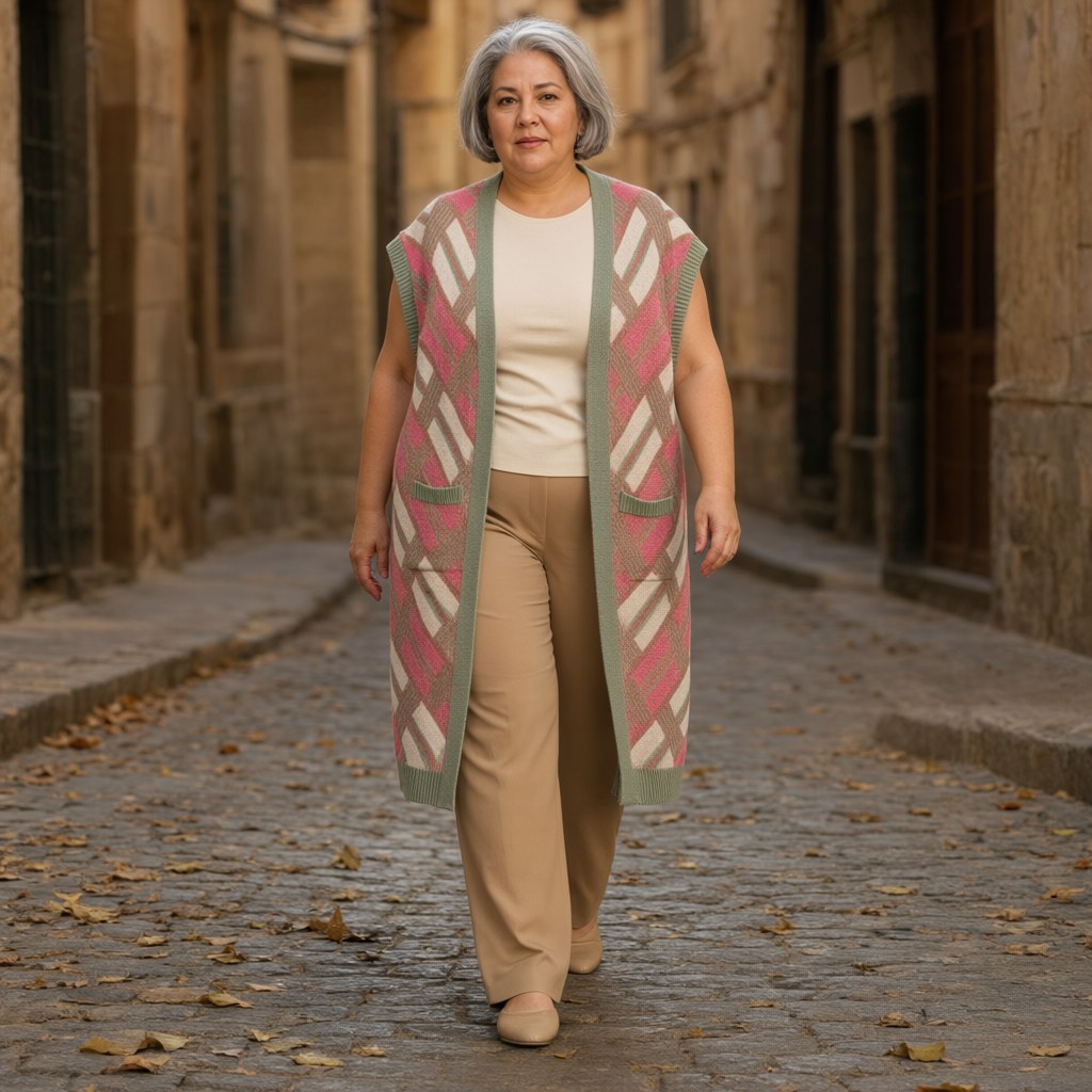 Chaleco caracal con una modelo para mujer Angara Moda