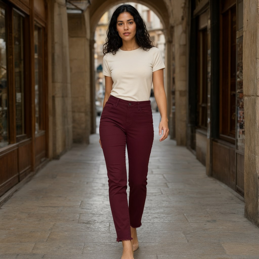 Pantalon vaquero Istan con una modelo para mujer Angara Moda