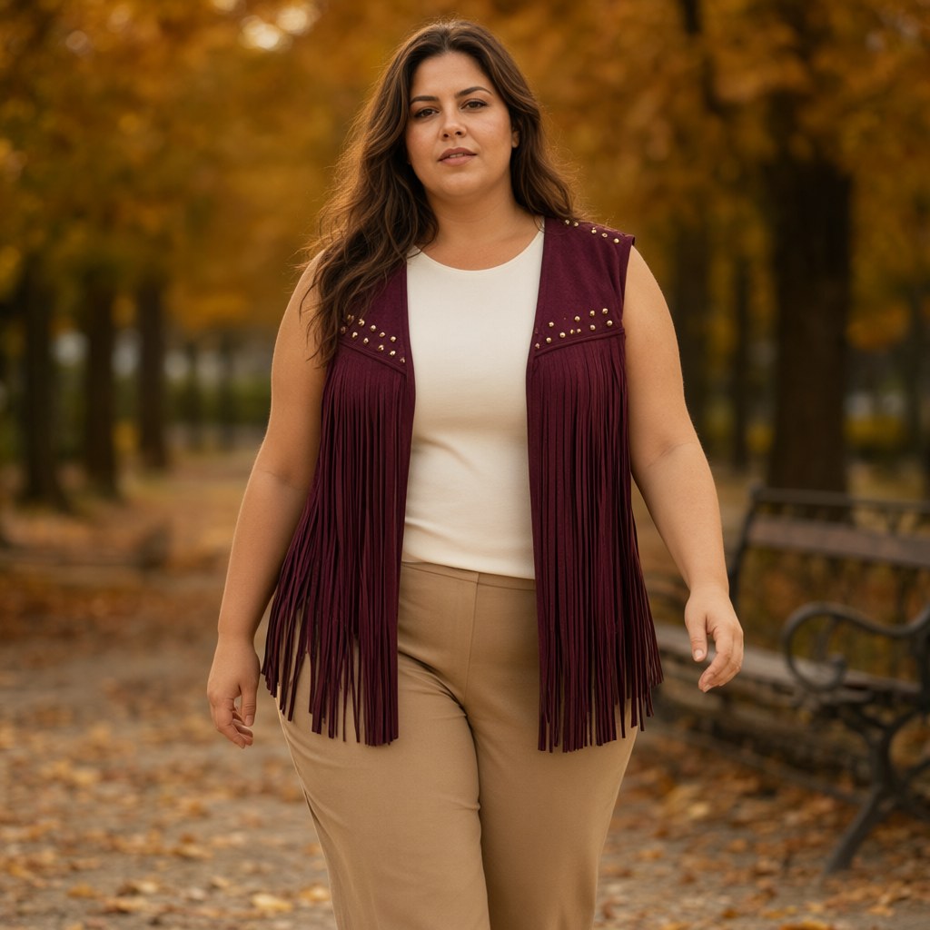 Chaleco Avestruz con una modelo para mujer Angara Moda