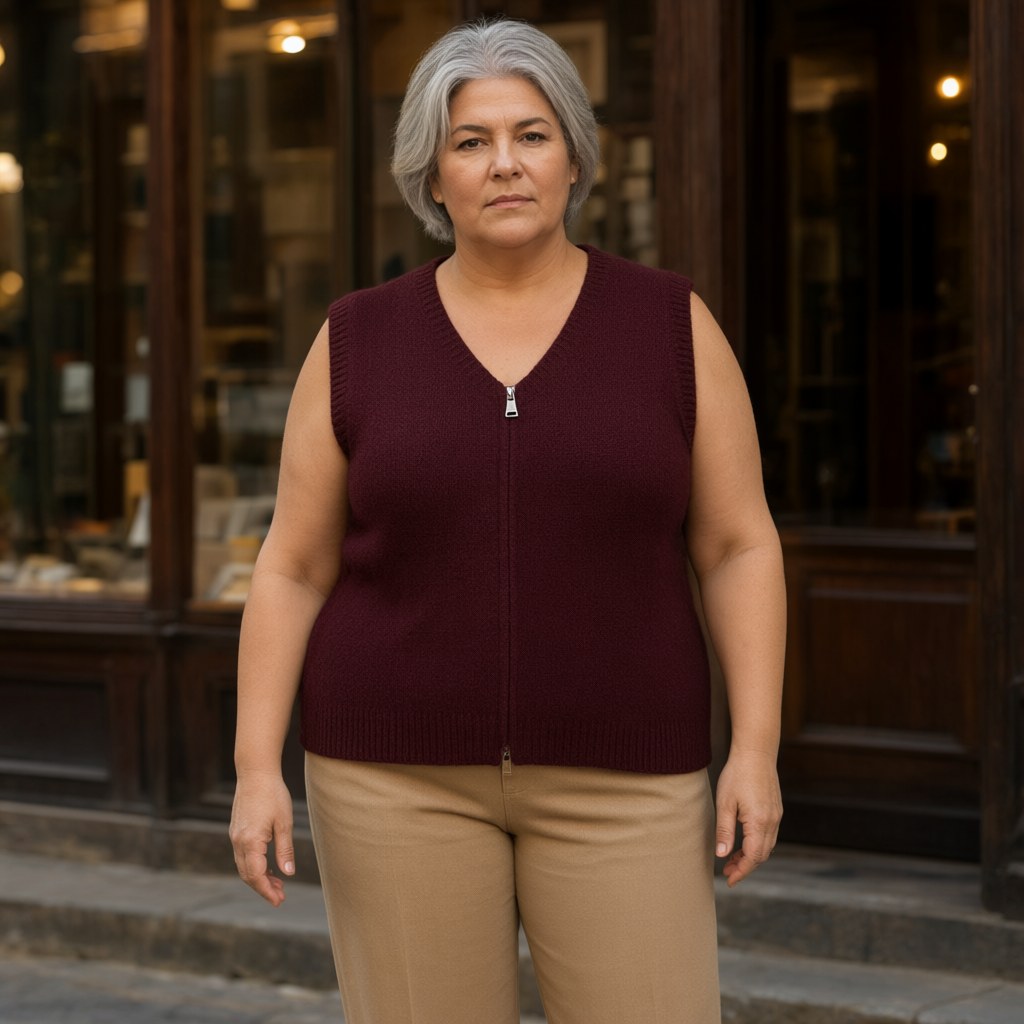 Chaleco Zorro con una modelo para mujer Angara Moda