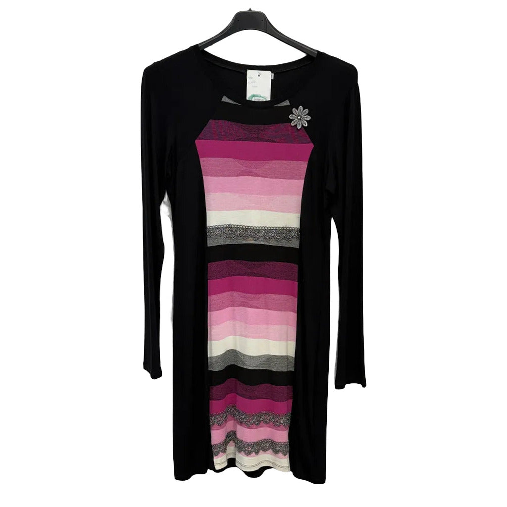 Vestido corto Rani en color Negro/rosa sobre fondo blanco para mujer Angara Moda