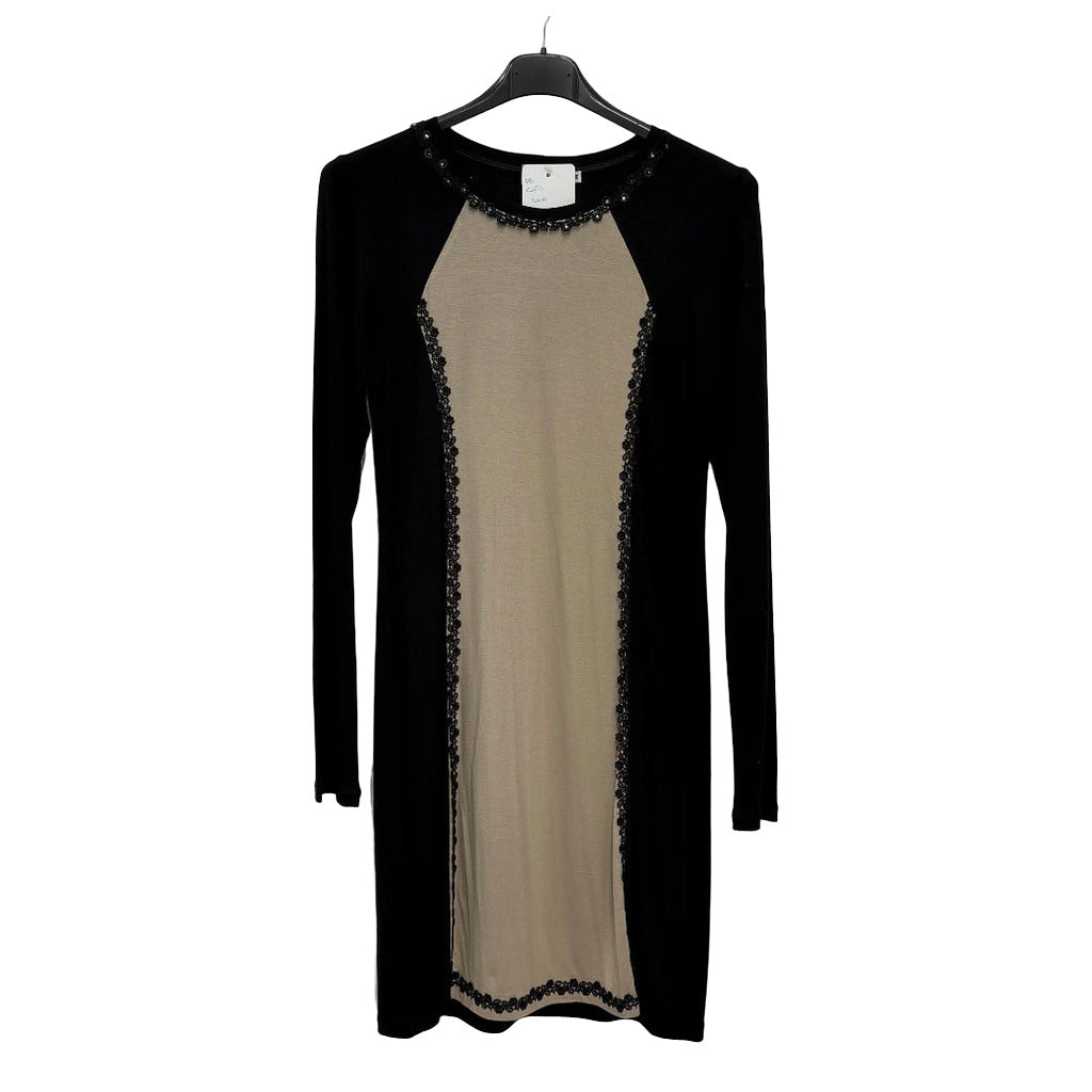 Vestido corto Rani en color Negro/beige sobre fondo blanco para mujer Angara Moda