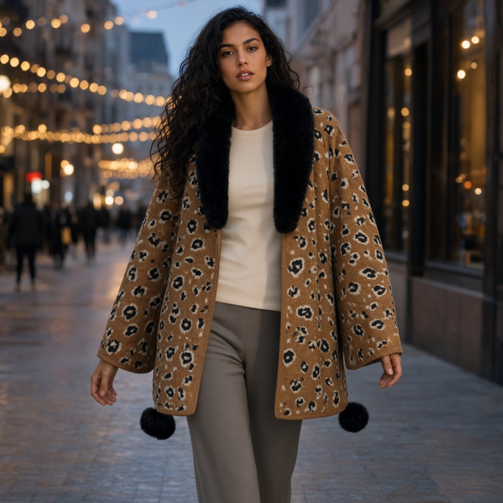 Chaqueta textura nevada con una modelo para mujer Angara Moda