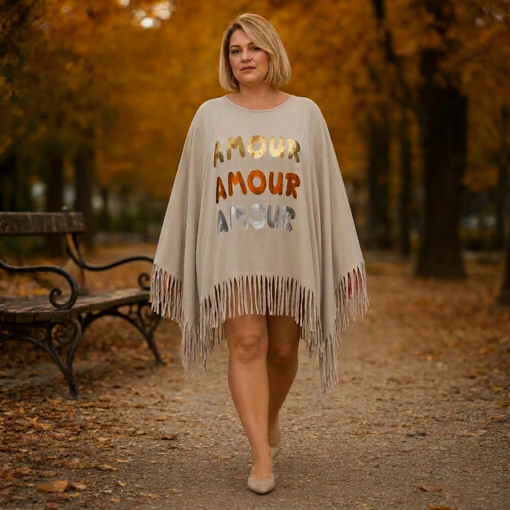 Poncho paño nordico con una modelo para mujer Angara Moda