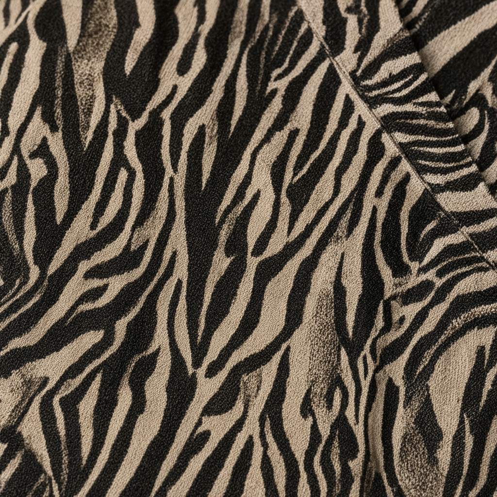 Detalle del tejido de Camisa Bruma animal print cebra semitransparente cuello camisero manga larga para mujer Angara Moda
