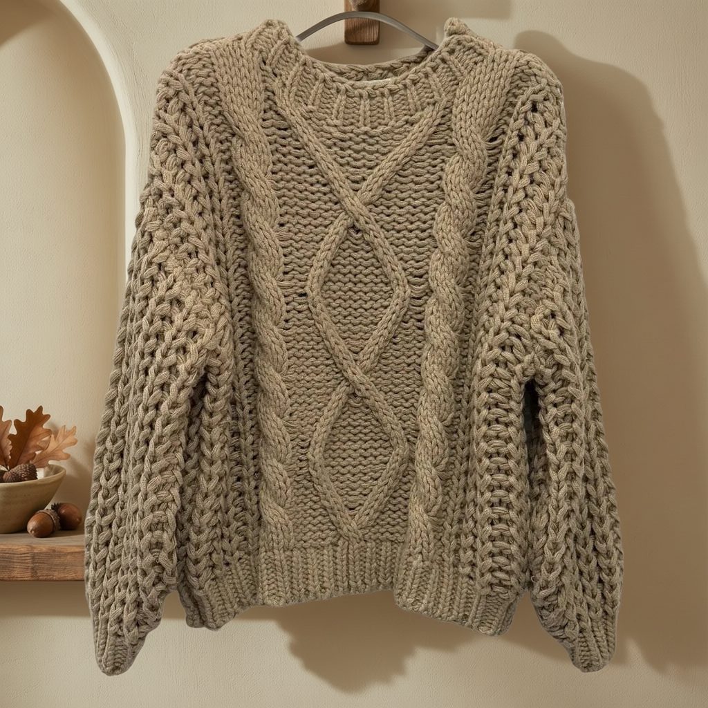 Jersey punto grueso rustica colgada en un ambiente para mujer Angara Moda