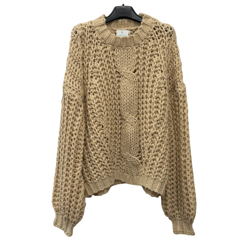 Jersey punto grueso bravio en color Beige sobre fondo blanco para mujer Angara Moda