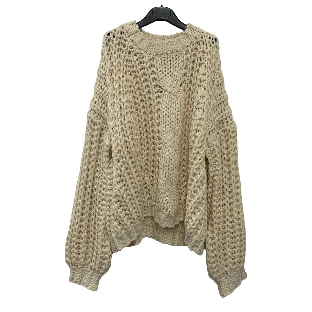 Jersey punto grueso bravio en color Crema sobre fondo blanco para mujer Angara Moda