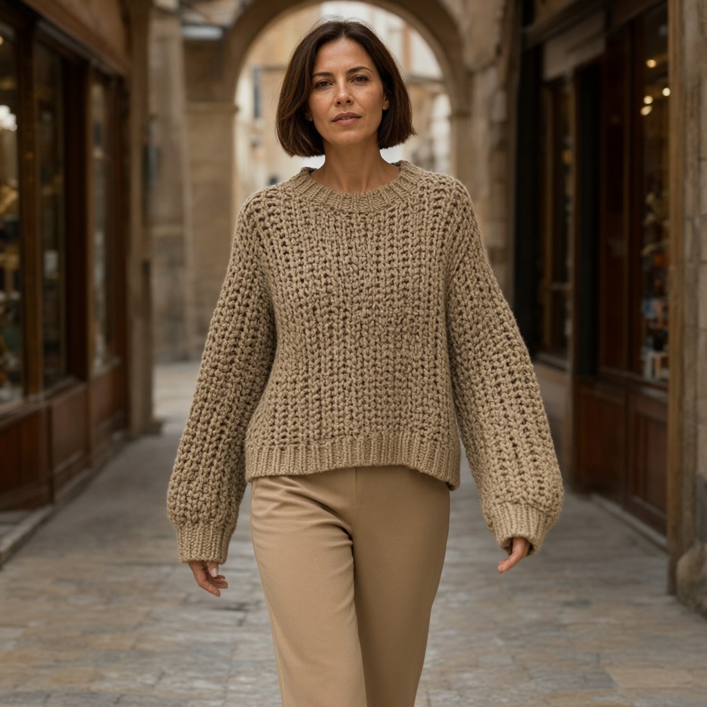 Jersey punto grueso bravio con una modelo para mujer Angara Moda