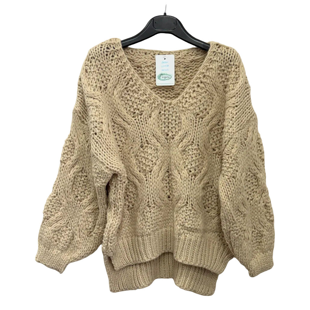 Jersey punto grueso lumbre en color Beige sobre fondo blanco para mujer Angara Moda