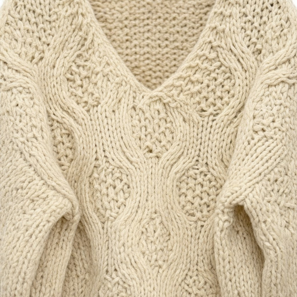 Detalle del tejido de Jersey punto grueso lumbre para mujer Angara Moda