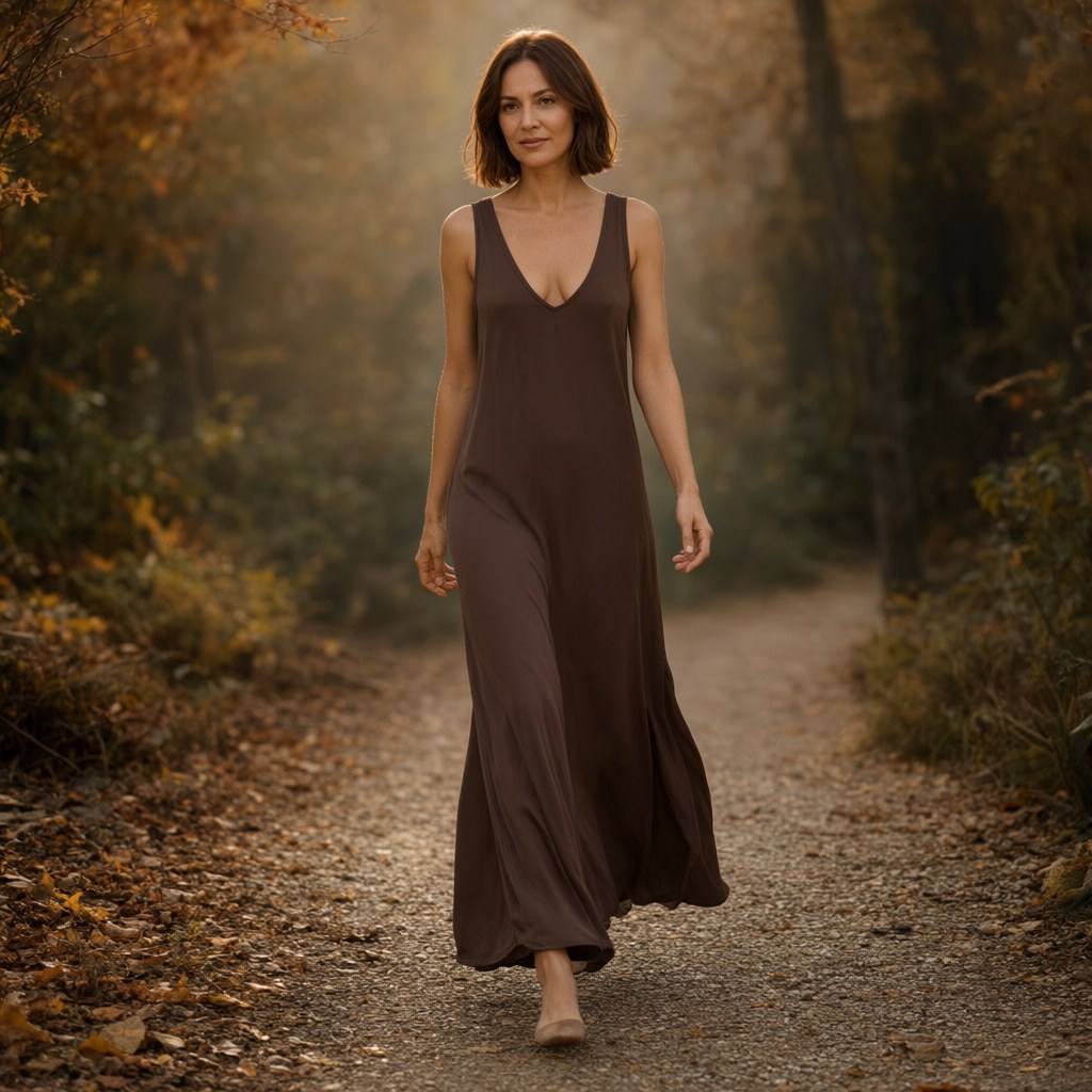 Vestido largo adige con una modelo para mujer Angara Moda