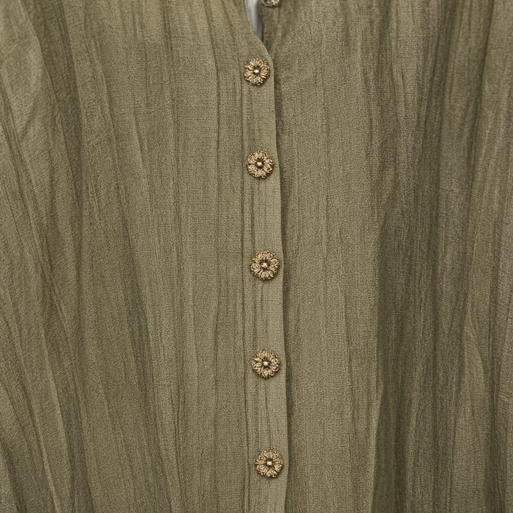 Detalle del tejido de Vestido Corto Garibaldi Camisero Oversize Crush Botones Joya Talla Única para mujer Angara Moda