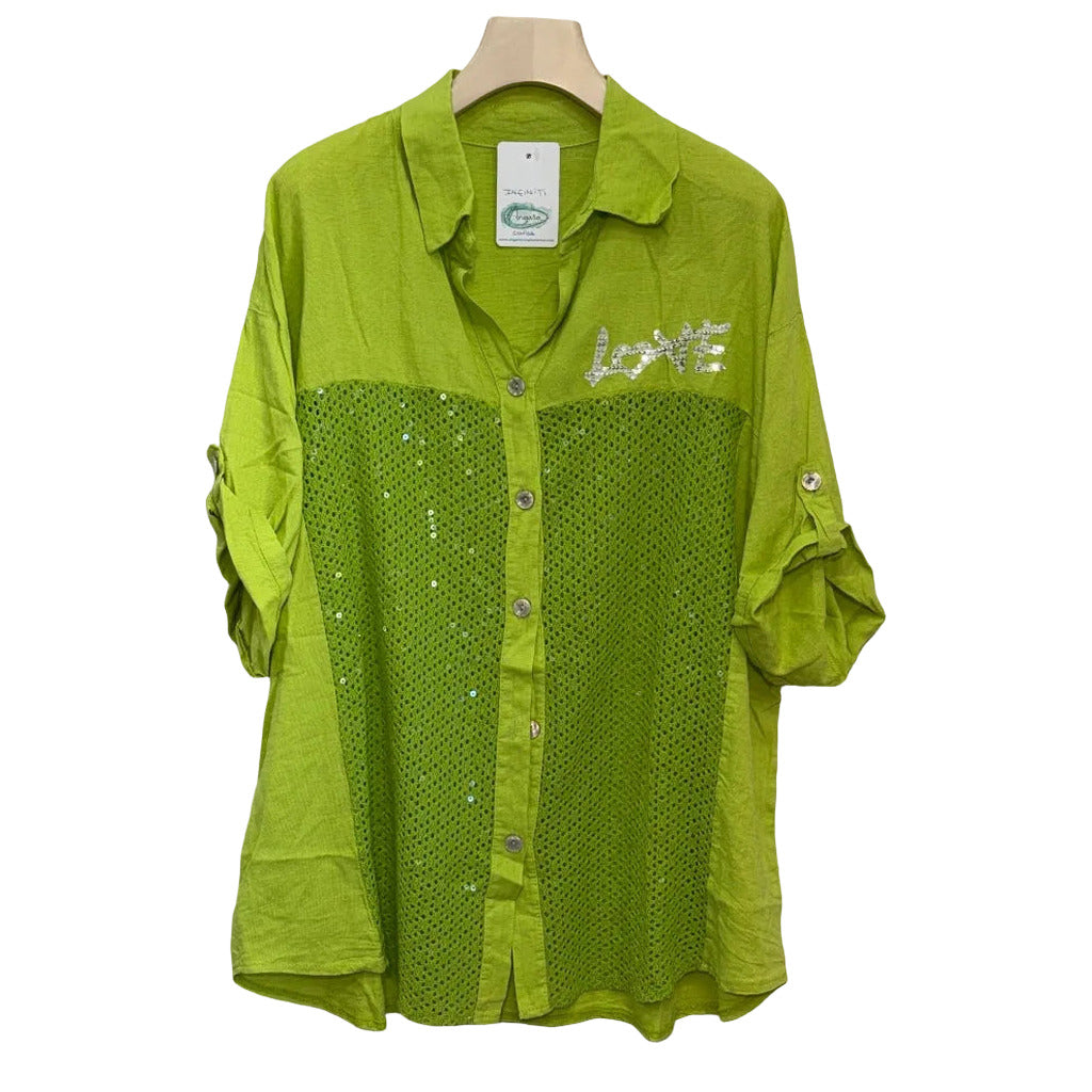 Camisa infiniti en color Lima sobre fondo blanco para mujer Angara Moda