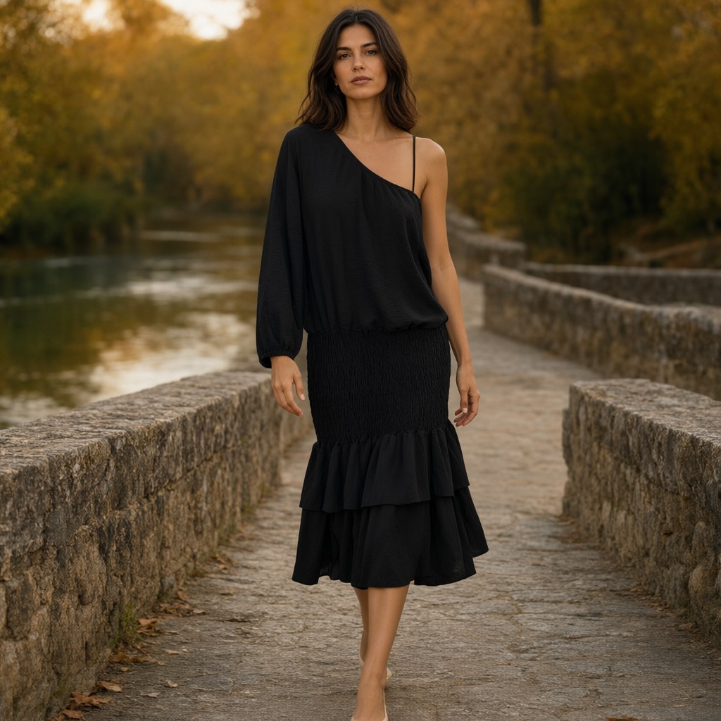 Vestido Colyas corto con una modelo para mujer Angara Moda