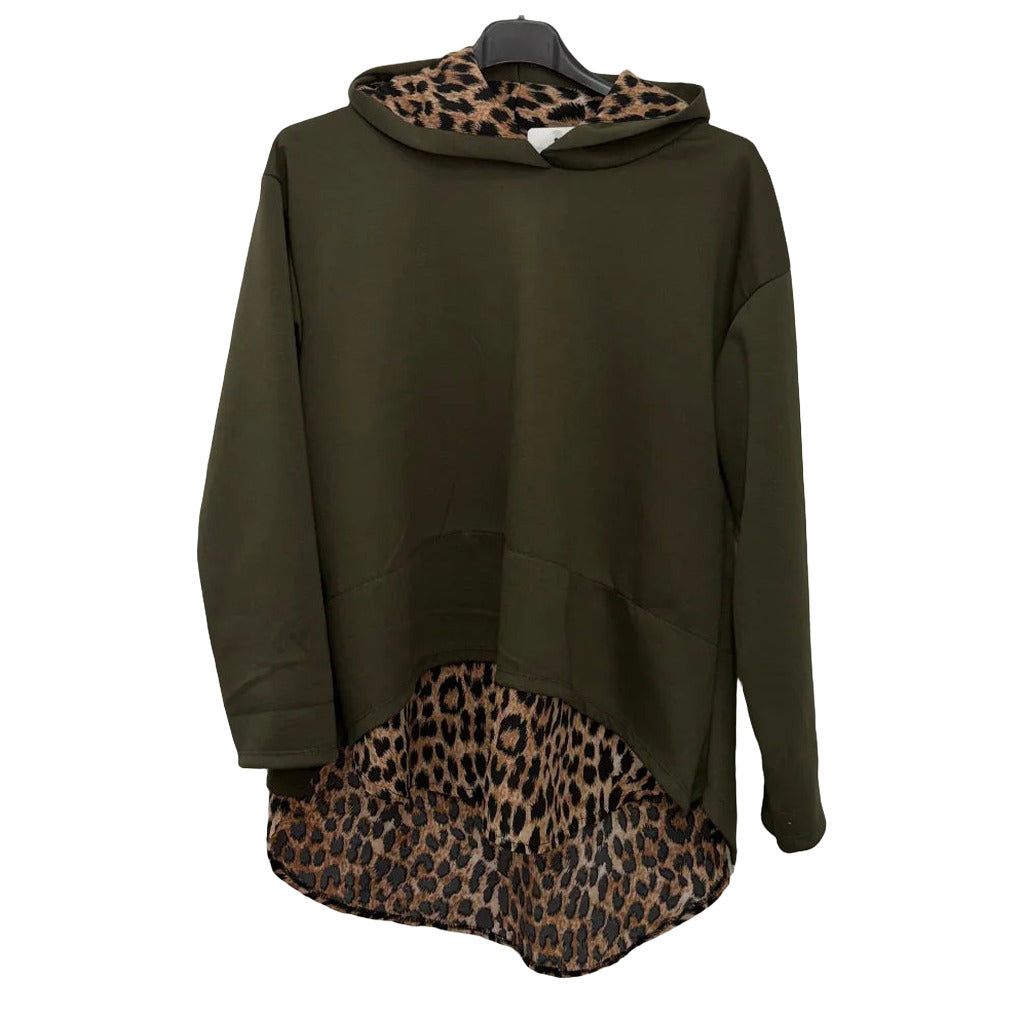 Sudadera leopardo26 en color Verde caza sobre fondo blanco para mujer Angara Moda