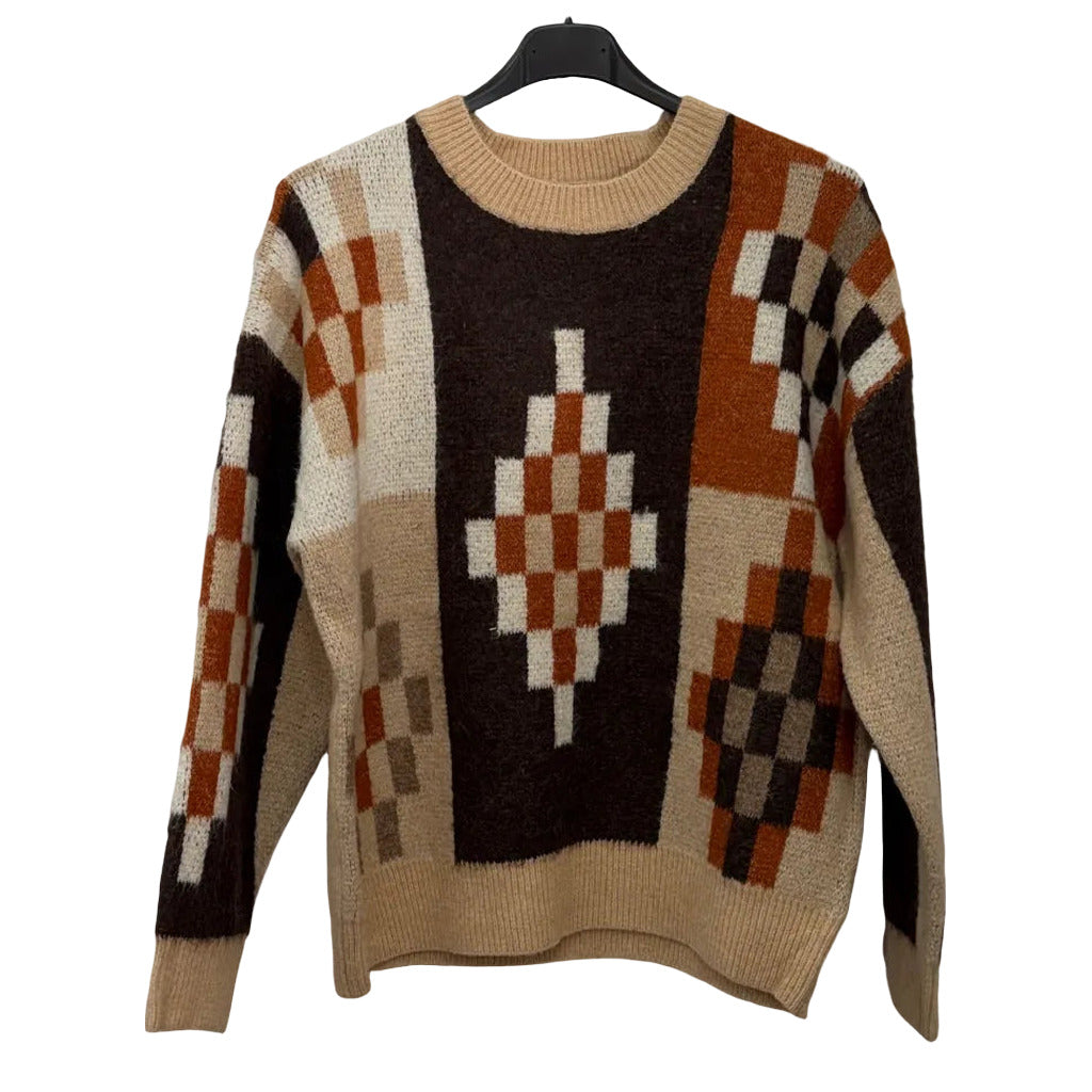 Jersey tetris en color Marrón sobre fondo blanco para mujer Angara Moda