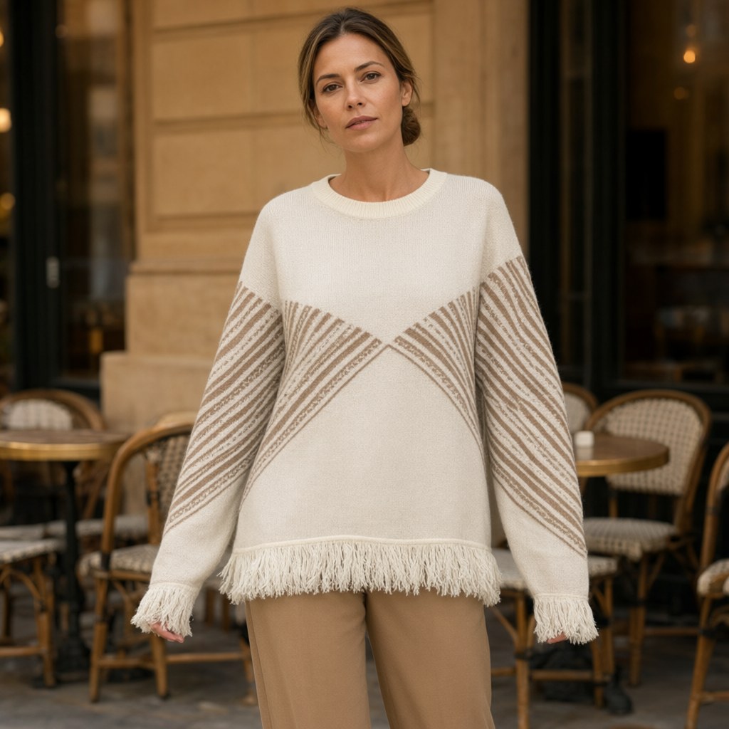 Jersey machupichu con una modelo para mujer Angara Moda