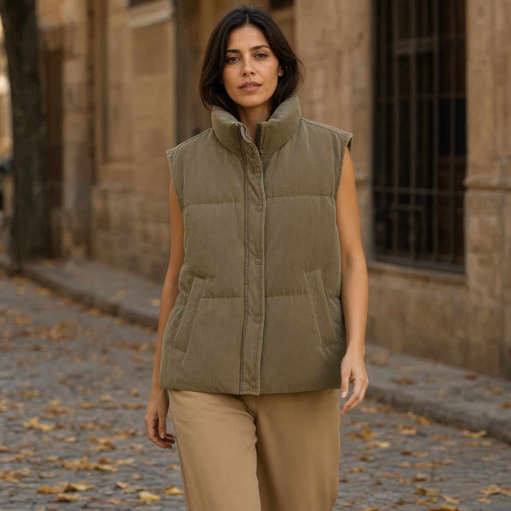 Chaleco kiwi con una modelo para mujer Angara Moda