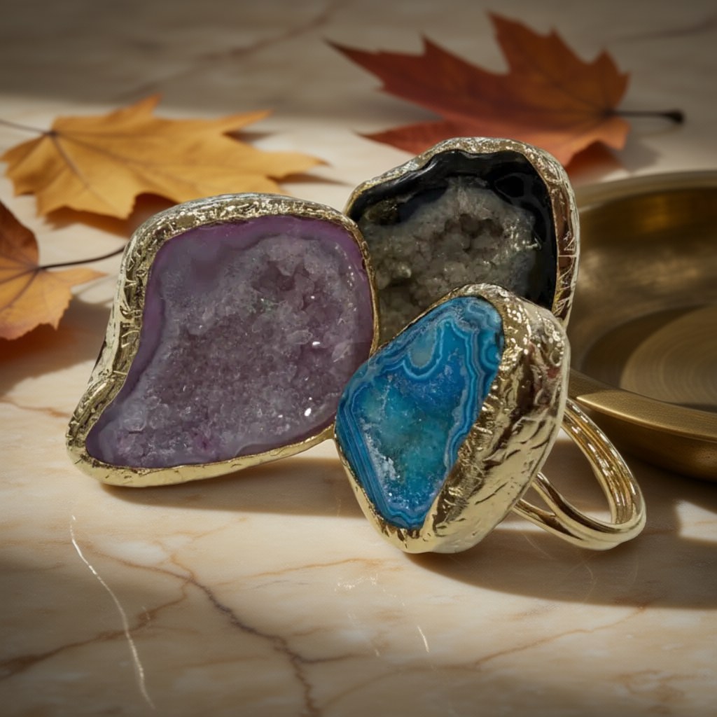 Anillo geoda sobre una superficie para mujer Angara Moda