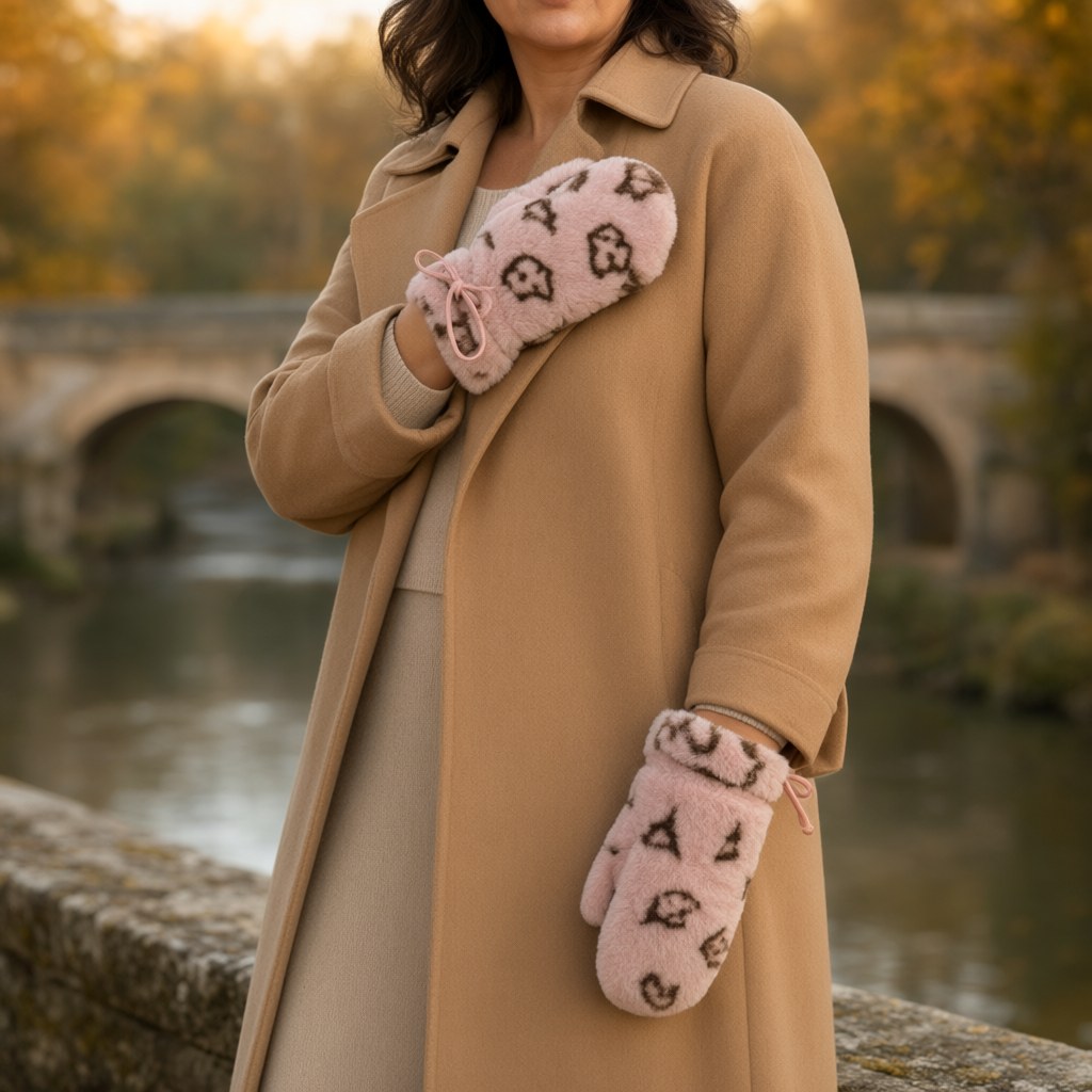 Guantes manoplas2 con una modelo para mujer Angara Moda