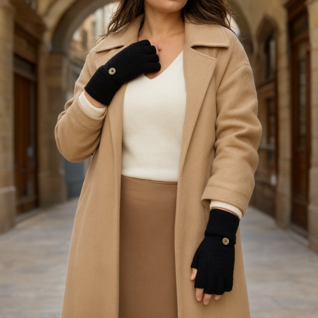 Guantes mitones1 con una modelo para mujer Angara Moda