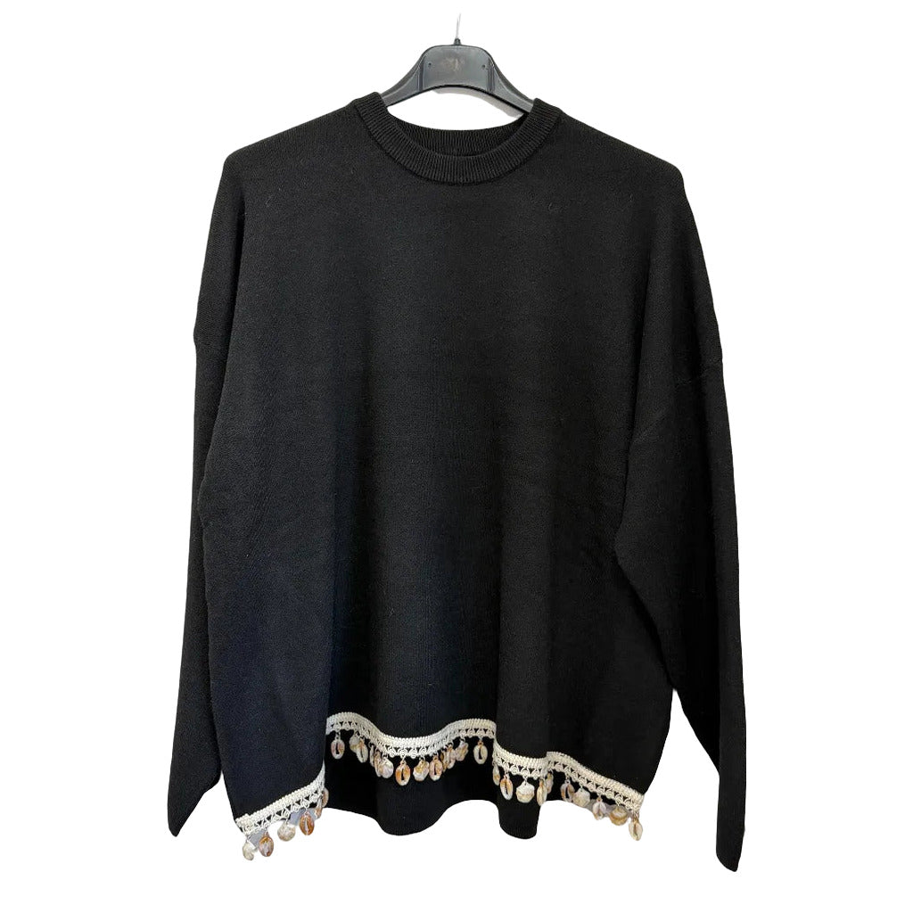 Jersey ratita en color Negro sobre fondo blanco para mujer Angara Moda