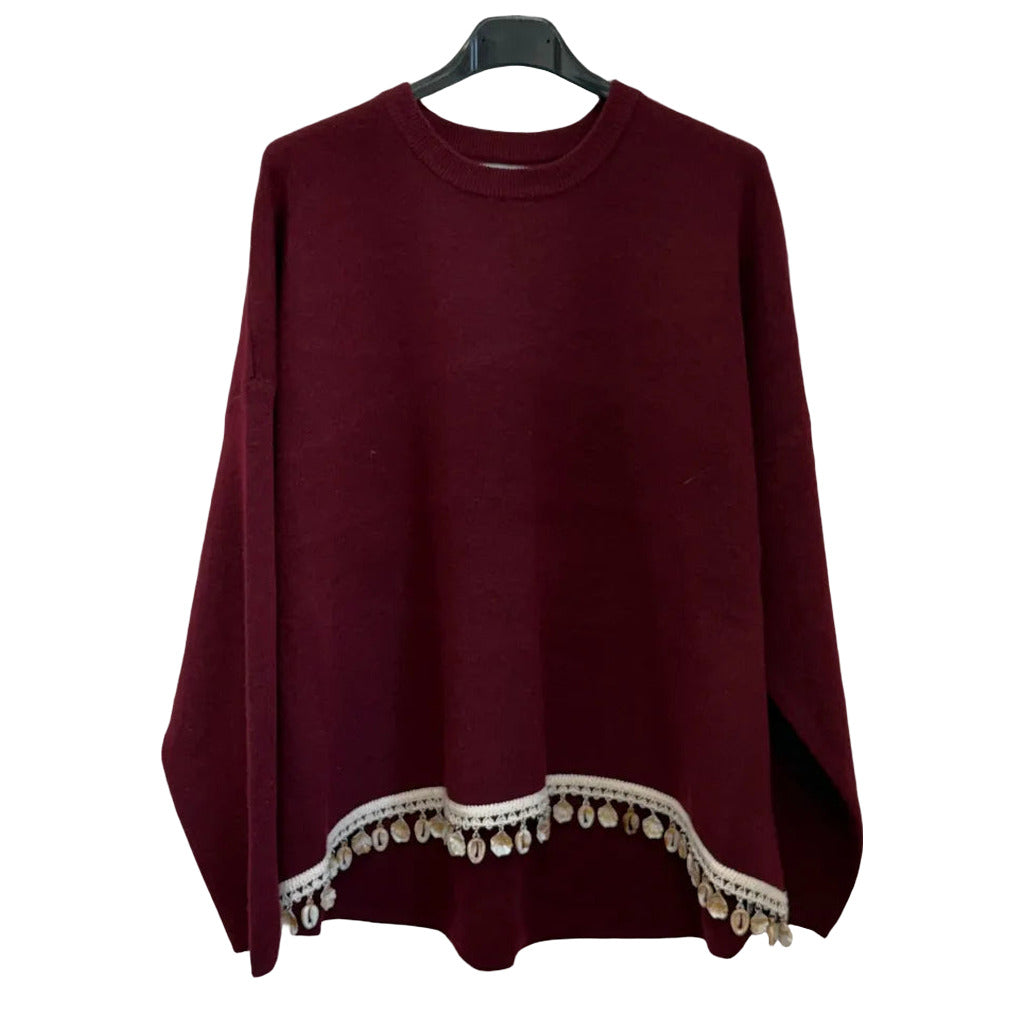 Jersey ratita en color Rojo burdeos oscuro sobre fondo blanco para mujer Angara Moda