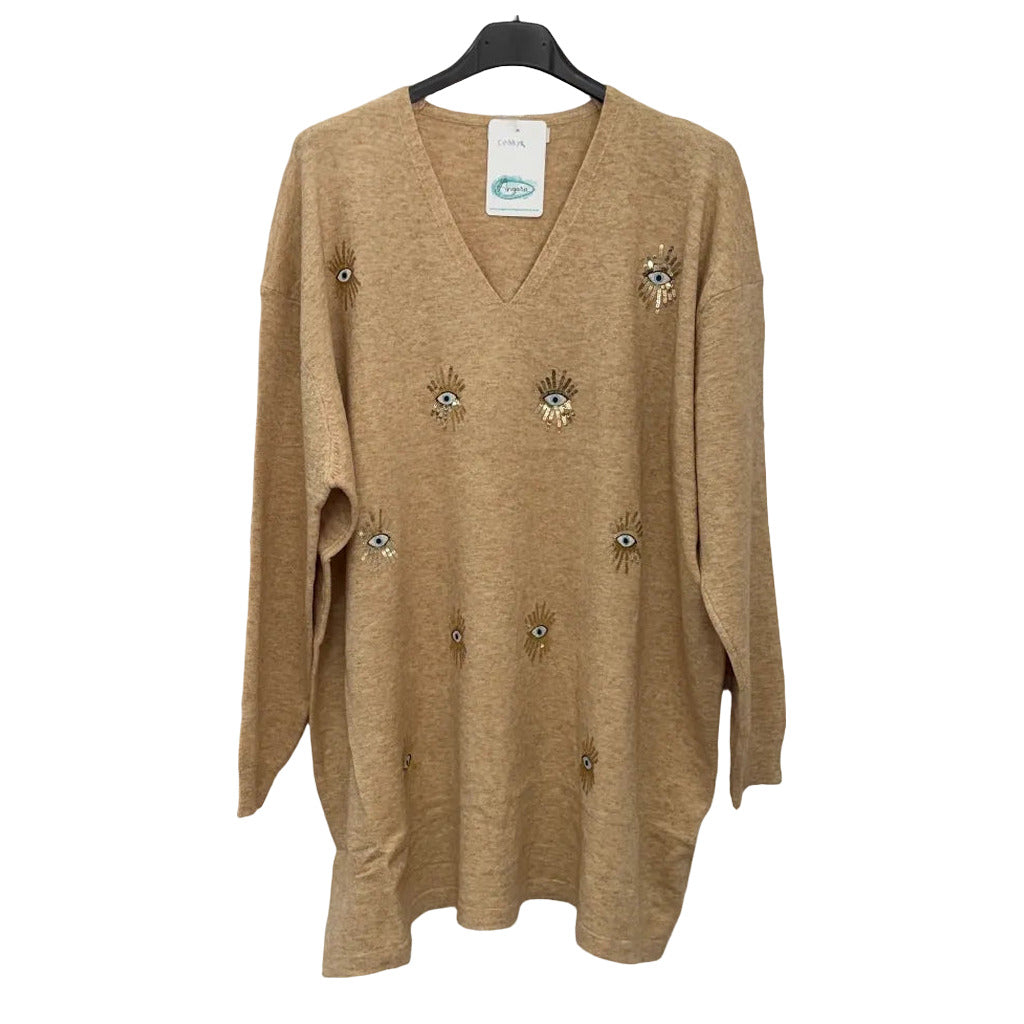 Jersey cobaya en color Beige sobre fondo blanco para mujer Angara Moda